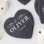 Set Of Four Personalised Heart Shaped Slate Coasters, thumbnail 2 of 6