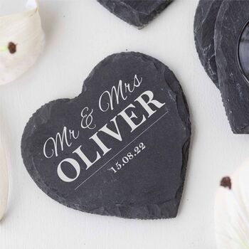 Set Of Four Personalised Heart Shaped Slate Coasters, 2 of 6