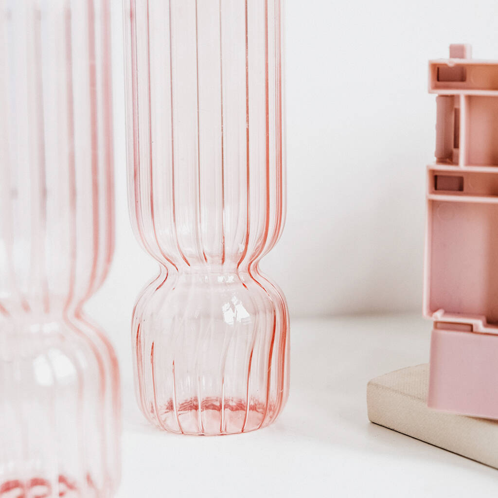 Hanne Pink Clear Tall Ribbed Flower Vase By Ajouter Store