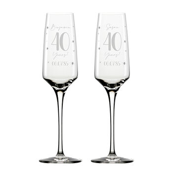 Pair Of Ruby 40 Year Wedding Anniversary Diamante Glass Flutes, 2 of 6