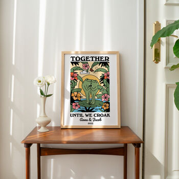 Personalised 'Together Until We Croak' Retro Frog Print, 4 of 8