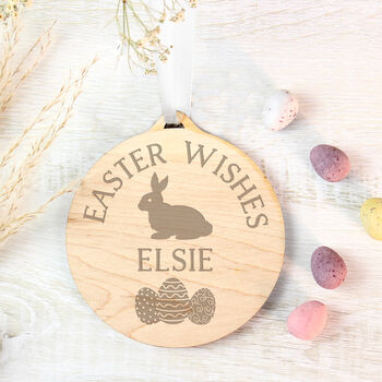 Personalised Easter Bunny Round Wooden Decoration, 3 of 5