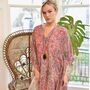 Bohemian Paisley Viscose Kaftan In Pink With Heavy Pink Ombre Fishbone Embroidery, thumbnail 2 of 5