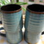 Set Of Four Reactive Glaze Brûlée Mugs In Lagoon Blue And Dark Chocolate, thumbnail 5 of 7