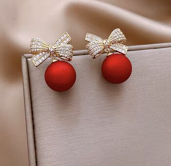 Red Bauble Crystal Bow Earring, 3 of 3