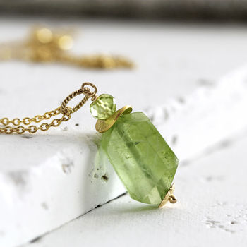 Raw Peridot Pendant Necklace In Silver Or Gold, 3 of 8