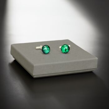 Emerald Green Round Fused Glass Cufflinks, 2 of 10