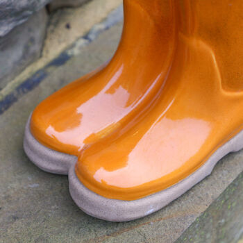 Large Sunset Orange Personalised Welly Boots Planter, 5 of 10