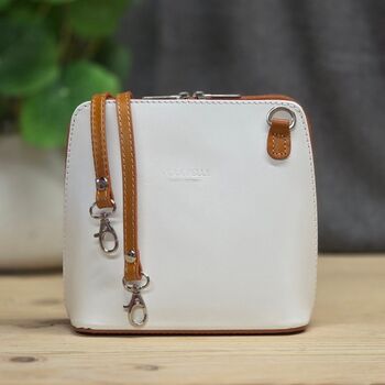 Leather Cross Body Handbag In White And Tan, 3 of 3
