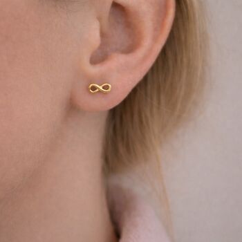 Infinity Stud Earrings, Silver And Gold Plated And Sterling Silver, 4 of 8