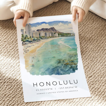 Hawaii Travel Poster For Honolulu Wall Art, 3 of 7