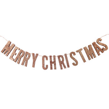 Merry Christmas Rose Gold Glitter Wooden Bunting, 2 of 3