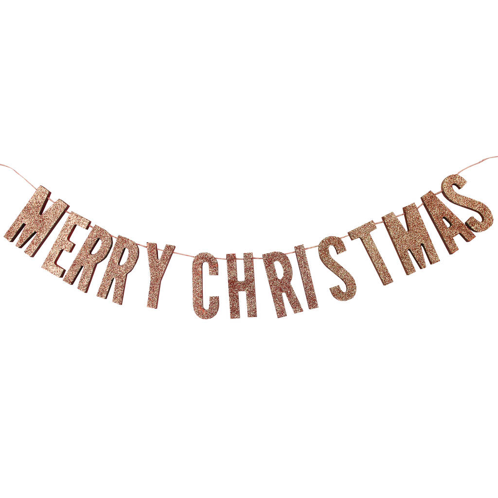 Merry Christmas Rose Gold Glitter Wooden Bunting By Ginger Ray
