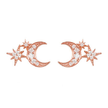 Moon And Starburst Stud Plated Silver Earrings, 4 of 7