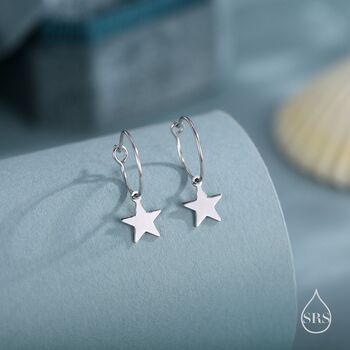 Sterling Silver Very Minimalist Star Hoop Earrings, 7 of 11