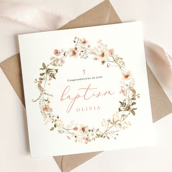 Pink Floral Personalised Baptism Card, 4 of 4