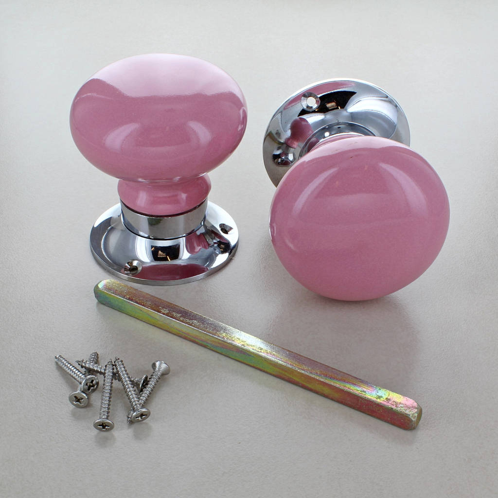 Pink Mortice Ceramic Doors Knobs Set For Entrance Doors By G Decor