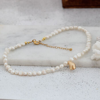 Pearl Choker Necklace With Gold Plated Seashell Charms, 7 of 11