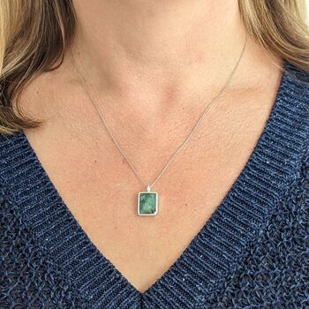 The Rectangle Emerald Sterling Silver Necklace, 3 of 7