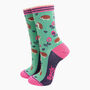 Women's Bamboo Socks Mint Hedgehogs And Pansies, thumbnail 3 of 4