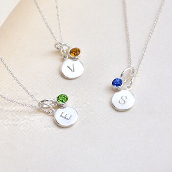 Sterling Silver Mini Initial And Birthstone Necklace, 3 of 8