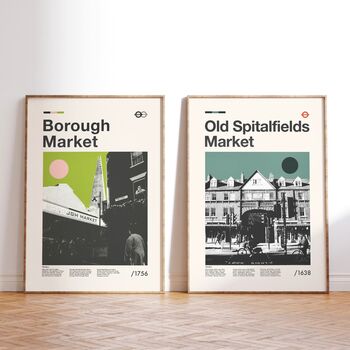 Old Spitalfields Market Mid Century Style Print, 7 of 9