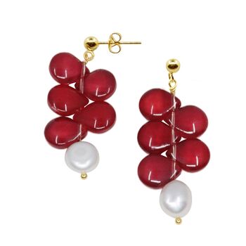 Scarlet Grape Cluster Pearls Earrings, 4 of 7