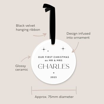 First Christmas As Mr And Mrs Personalised Ceramic Bauble, 3 of 8