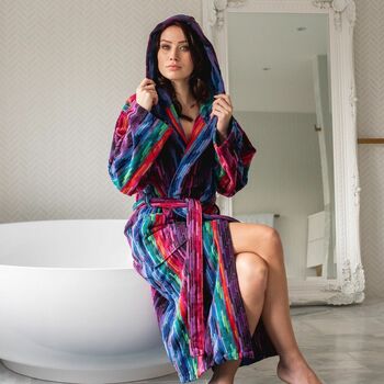 Women's Hooded Cotton Dressing Gown Multicolour, 3 of 4