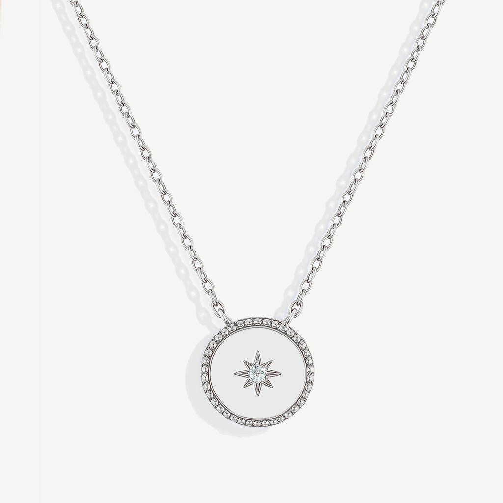 Women's Sterling Silver North Star Coin Pendant Necklace, 1 of 3