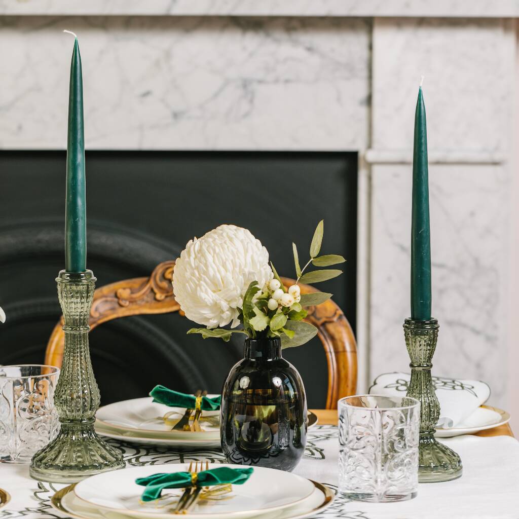 Forest Green Taper Dinner Candle Set By Truffle Tablescapes