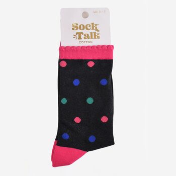 Women's Glitter Socks Black Multi Medium Polka Dots, 5 of 5