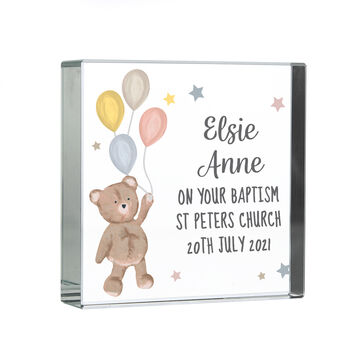 Personalised Teddy And Balloons New Baby Crystal Token, 4 of 4