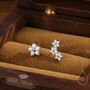Sterling Silver Asymmetric Forget Me Not Flower Bouquet Cz Stud Earrings, thumbnail 1 of 12