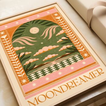 Moon Dreamer, Boho, Lunar And Cloud Art Print Poster, 3 of 4