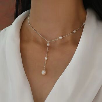 Chelsea Ivory Silver Pearl Drop Jewel Gift Necklace, 2 of 5