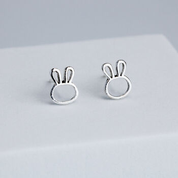 Sterling Silver Minimalist Bunny Rabbit Stud Earrings, 2 of 5