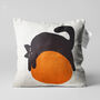 Lazy Black Cat And Orange Ball Themed Cushion Cover, thumbnail 1 of 7