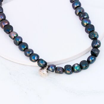 Statement Green Peacock Pearl Necklace With Sterling Silver Charm, 3 of 11