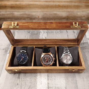 Wooden Watch Box For Four Time Pieces Personalised, 3 of 6