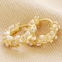 Crystal And Pearl Huggie Hoop Earrings In Gold, thumbnail 2 of 6