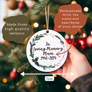 In Loving Memory Personalised Christmas Wreath Ceramic Tree Decoration, 2 of 3