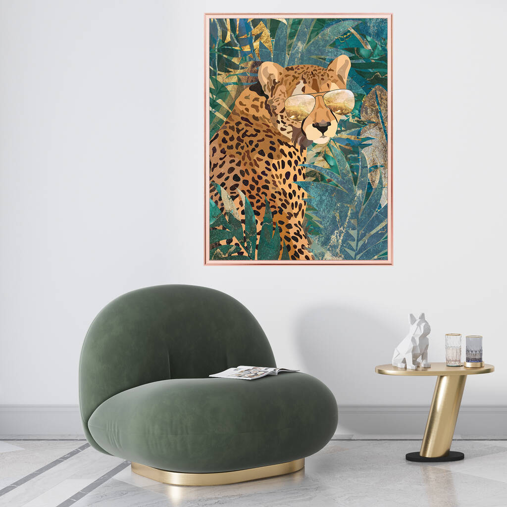 Framed Cheetah Tropical Jungle Wall Art Print Copper, 1 of 9