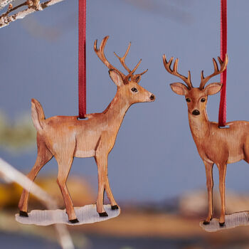 Family Of Deer Wooden Hanging Christmas Decorations, 3 of 5