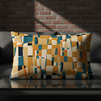 Cushion Cover In Geometric Mid Century Mustard And Teal Abstract Design, 8 of 12