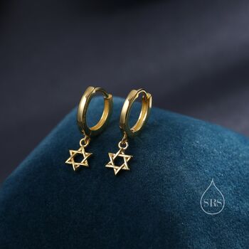 Pair Of Star Of David Huggie Hoop Earrings, 4 of 10