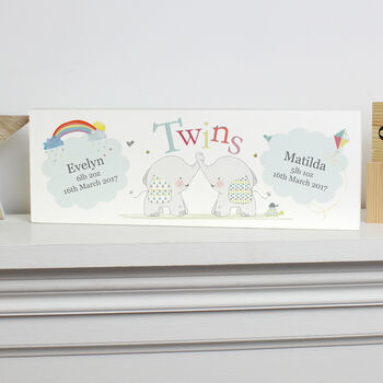 Personalised Newborn Twins Wooden Block Sign Gift, 2 of 2
