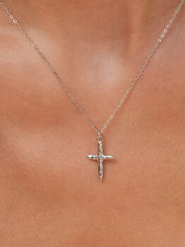 Sacred Hammered Cross Necklace Sterling Silver, 5 of 5