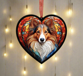 Sheltie Stained Glass Effect Heart Suncatcher, 2 of 5