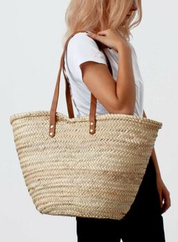 Valencia Shopper Beach Basket With Leather Handles, 2 of 3